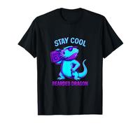 Stay Cool Bearded Dragon 80s Neon Boombox Design T-Shirt