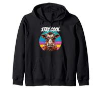 Stay Cool Cow Stuff | Cows Product Vintage Sunset Retro Cow Zip Hoodie