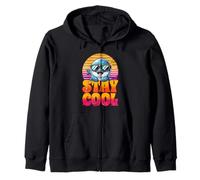 Stay Cool Dolphin Stuff | Vintage Sunset Retro Cute Dolphin Zip Hoodie