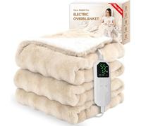 Stay Cozy and Warm at Home with This Faux Rabbit Fur Electric Overblanket - Adjustable, Safe and Perfect for Cool Days!
