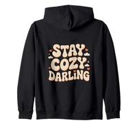 Stay Cozy Darling Retro Cute Aesthetic Warm Hearts Zip Hoodie