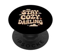 Stay Cozy Darling Retro Hygge Quote With Hearts PopSockets Adhesive PopGrip