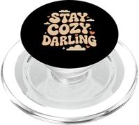 Stay Cozy Darling Retro Hygge Quote With Hearts PopSockets PopGrip for MagSafe