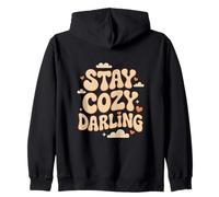 Stay Cozy Darling Retro Hygge Quote With Hearts Zip Hoodie