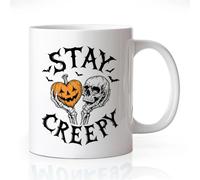 Stay Creepy 11oz Skeleton Ceramic Coffee Mug | Funny Skeleton Pumpkin Halloween Coffee Cup,Halloween Gifts for Mom Sister Aunt BFF Coworker Friend,Spooky Season Tea Cup