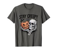 Stay Creepy Skull Pumpkin Halloween Fun Casual Wear T-Shirt