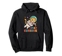 Stay Curious Cat in Space Adventure Fun Design Pullover Hoodie