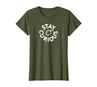 Stay Curious Vintage Typography Detective T-Shirt, Women, Olive, M