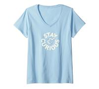 Stay Curious Vintage Typography Detective V-Neck T-Shirt, Women, Baby Blue, XL