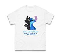 Stay Different Stay Weird Stitch T-Shirt, Boys Girls Funny Stitch Cartoon Character Lovers Humor Kids Adults Unisex Gift Tee Top (White, 4XL)