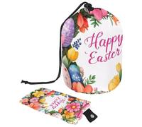Stay Fashionable on The Go with Our Large Barrel Waterproof Drawstring Bag: Ideal for Travel!, Pink Happy Easter Wreath