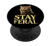 Stay Feral Angry Funny Cat Meme Animal Lover PopSockets Adhesive PopGrip