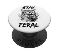 Stay Feral Angry Funny Cat Meme Animal Lover PopSockets Adhesive PopGrip