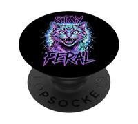 Stay Feral Angry Funny Cat Meme Animal Lover PopSockets Adhesive PopGrip