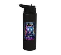 Stay Feral Angry Funny Cat Meme Animal Lover Stainless Steel Insulated Water Bottle