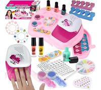 STAY GENT 16Pcs Kids Nail Varnish Set for Age 3 4 5 6 7 8 9 10 11 12 Girls with Dryer/Nail Polish/Sticker/Glitter Kids Nail Art Kit Washable Nail Kit Makeup Sets for Girls Toys Gifts for Birthday Xmas