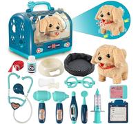 STAY GENT 17Pcs Interactive Dog Toys Vet Set with Pet Carrier & Stethoscope, Plush Walking Barking Dog Toy on Lead, Electronic Pets Doctor Pretend Play Toys for Age 3+