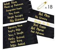 STAY GENT 18 Pieces Bride to Be Sashes Set, 17 Pieces Black with 1 Piece White Sash's Gold Text for Hen Night Party Wedding Ladies Night Out, xiaoxie