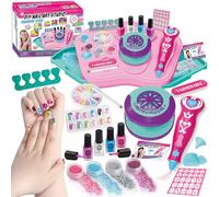 STAY GENT 55Pcs Kids Nail Set for Girls, Nail Varnish Set for Age 3 4 5 6 7 8 9 10 12 13 Girls Kids Nail Art Kit Washable Children Nails Kit Nails Dryer Makeup Set for Girl Toy Gifts for Birthday Xmas