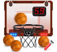 STAY GENT Indoor Basketball Hoop for Kids with Multicolour LED Lights/4 Balls/Automatic Scorer for Bedroom Home Office Over the Door, Mini Basketball Hoop for Kids & Adults Sports Entertainment Games
