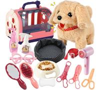 STAY GENT Interactive Robot Dog Toys for Kids, 16Pcs Electronic Pet Grooming Toys with Pet Carrier & Plush Walking Toy Dog on Lead, Pet Care Role Play Toys Gifts for Girls 3 4 5 6 7 Years Old