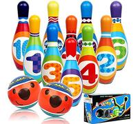 STAY GENT Kids Bowling Set Skittles Game 10 Pins and 2 Balls for Kids and Toddlers, Soft Bowling Set 10 Multi-Coloured Indoor Outdoor Educational Toys for Children 3+ Years Old