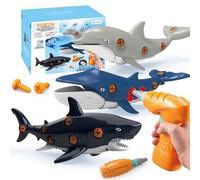 STAY GENT Take Apart Ocean Toys for Kids, 3 Packs Shark Dolphin Whale Ocean Animals Toys with Electric Drill Screwdrivers, STEM Learning Building Gift for 3-7 Years Old Boys Girls