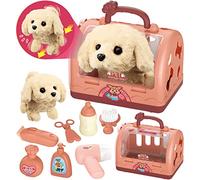 STAY GENT Toy Dogs for Kids Pet Care Role Play Set Robot Dog Toys Grooming Vet Set with Electric Plush Walks Barks Dog & Carrier Pretend Play Xmas Toys Gifts for Age 3+