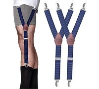 STAY GENT Y-Style Shirt Stays For Men with Non-Slip Locking Clamps and Adjustable Elastic Straps, Dot Navy / White, Free cutting to fit your length