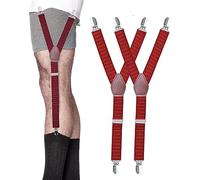 STAY GENT Y-Style Shirt Stays For Men with Non-Slip Locking Clamps and Adjustable Elastic Straps, Red, Free cutting to fit your length