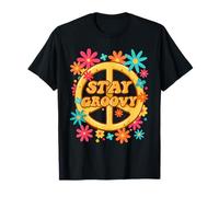 Stay Groovy 60s 70s Floral Peace Symbol Be Positive Hippie T-Shirt