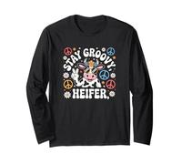 Stay Groovy Heifer Retro Cow Flower Crown Hippie Peace Sign Long Sleeve T-Shirt