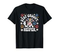 Stay Groovy Heifer Retro Cow Flower Crown Hippie Peace Sign T-Shirt