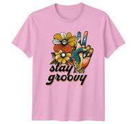 Stay Groovy Peace Sign Retro 60s 70s Culture Mens Graphic T-Shirt Womens Unisex Tee Vintage Style Top 2XL Light Pink