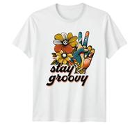 Stay Groovy Peace Sign Retro 60s 70s Culture Mens Graphic T-Shirt Womens Unisex Tee Vintage Style Top XL White