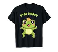Stay Hoppy Cute Frog with Crown Cartoon Positive T-Shirt