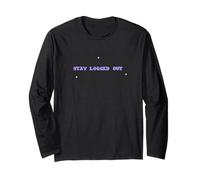 Stay Logged Out Y2K Pixel Computer Retro Tech Humor Gift Long Sleeve T-Shirt