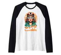 Stay Lovable Retro Hippie Woman Peace Sign Sunset Glasses Raglan Baseball Tee