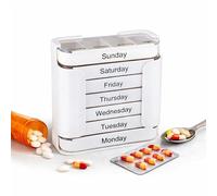 Stay on Track - 7-Day Pill Organizer, Weekly Medication Planner with Stackable Daily Compartments, Multi-Time-Per-Day Sections for Morning Noon Evening Bedtime, Portable Travel Case (White)