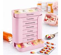 Stay on Track - 7-Day Pill Organizer, Weekly Medication Planner with Stackable Daily Compartments, Multi-Time-Per-Day Sections for Morning Noon Evening Bedtime, Portable Travel Case (Pink)