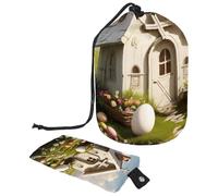 Stay Organized Anywhere: Foldable Drawstring Toiletry Bag for Women, The Ultimate Travel Essential for Makeup Storage, White Easter Cross House