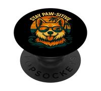 Stay Paw-sitive Corgi Beach Funny Dog Quote PopSockets Adhesive PopGrip