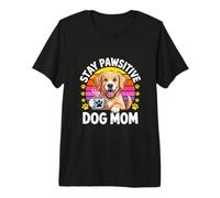 Stay Pawsitive Dog Mom Retro Puppy Coffee Lover Premium T-Shirt