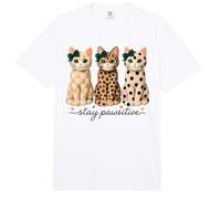 Stay Pawsitive Leopard Print Polka Dot Plaid Pattern Cats Comfort Colors Adult Heavyweight T-Shirt