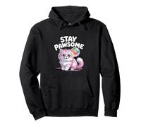 Stay Pawsome Fluffy Cat with Glasses and Bubble Pullover Hoodie