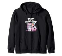 Stay Pawsome Fluffy Cat with Glasses and Bubble Zip Hoodie