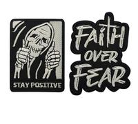 Stay Positive and Faith Over Fear Embroidered Appliques Patches Set, Black and White, 2-Pack