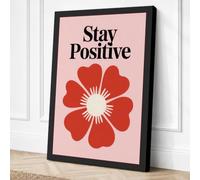 Stay Positive Bloom Botanical Canvas Wall Art Print 18x12 Inch