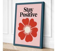 Stay Positive Bloom Botanical Canvas Wall Art Print 24x16 Inch