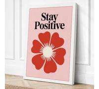 Stay Positive Bloom Botanical Canvas Wall Art Print 24x16 Inch | White